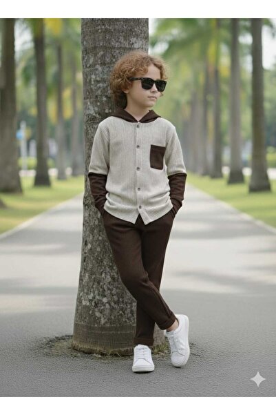 Pegai Tekstil Boy's Hooded Shirt and Pants Set 5-14 Years