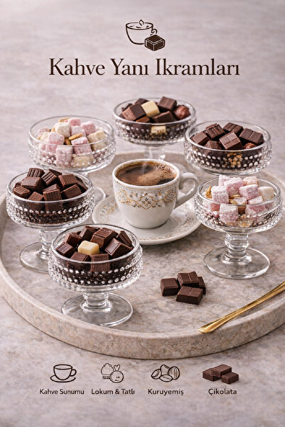 Berdina Home 6’lı Desenli Ayaklı Cam Sunum Kasesi Kahve Yanı Lokum Çikolata K...