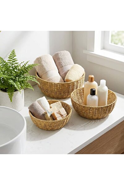 Genel Markalar Çetiner Group® 3’lü Plastik Rattan Çanak Seti – Hasır Görünümlü İç İçe Geçebilen Sunum ve Düzenleme Kaseleri, Mutfak & Masaüstü Çok Amaçlı Organizer
