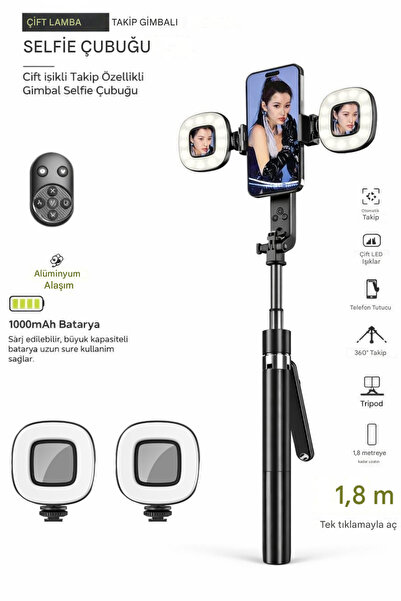 MATECHNO 1.8MT Çift Işıklı Akıllı Hareket Takipli Tripod Kumandalı Selfie Ayd...