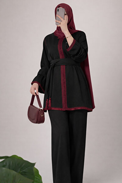 Nulivez Women's 4-Piece Set – Lace Detailed Tunic, Trousers, Belt and Scarf S...