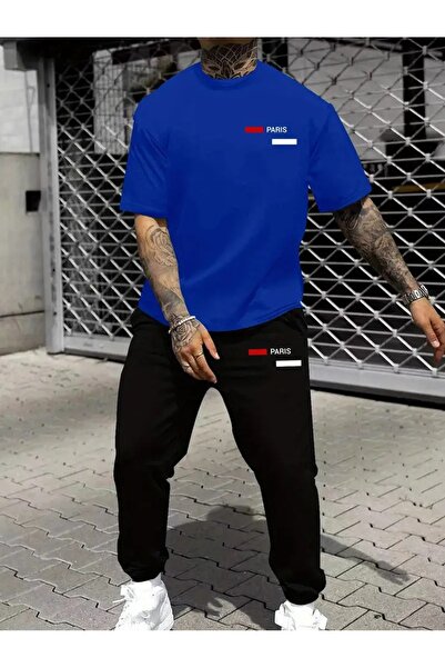puolikuu Men's Oversized Tracksuit Set - Colorful Pariss Printed Tshi̇rt - Eş...