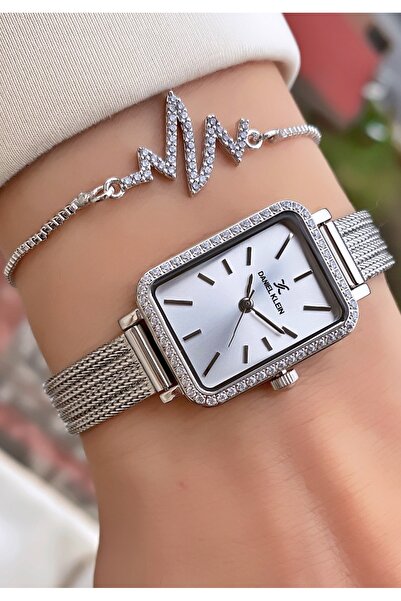 Daniel Klein Silver Color Steel Case Mesh Thin Cord Original Women's Wristwat...