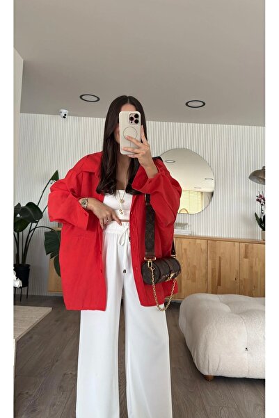 Selin Damla Tensel Kumaş Düşük Omuzlu Oversize Gömlek