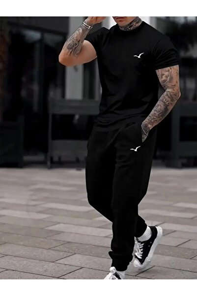 puolikuu Men's Oversized Tracksuit Set - Yan Kuş Printed Tshi̇rt - Eşortman