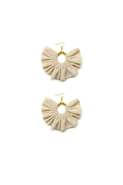 maia Gold Color Hoop Earrings – Beige Fabric Beaded Design