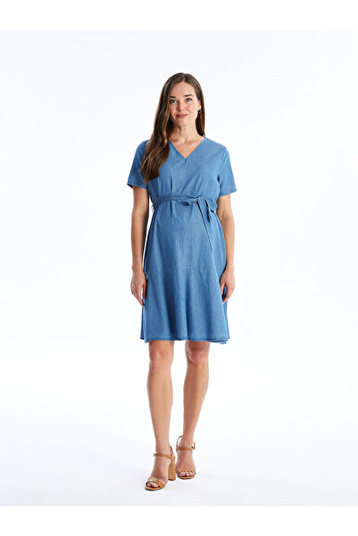 LC Waikiki LCWAIKIKI Maternity Jean Φόρεμα - V λαιμόκοψη, κοντό μανίκι