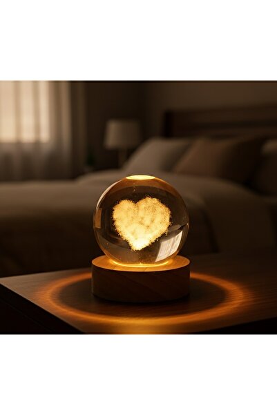 Kuzey Tacı Heart in the Kalp Figürlü 3D Lazer İşlemeli Kristal Küre - Ahşap K...