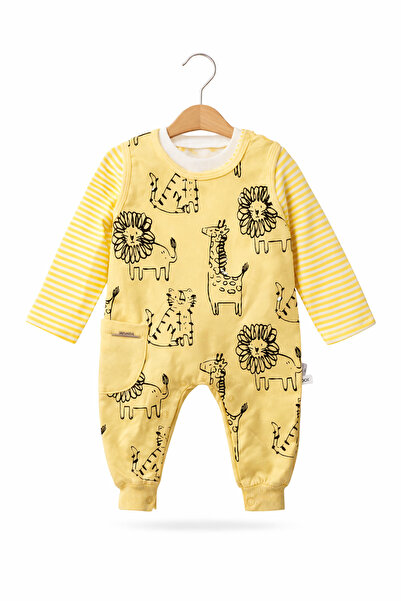 Zeo Unisex Baby Safari Patterned Jumpsuit Long Sleeve with Snap Fasteners Cot...