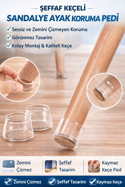 Doori وسادة حماية لأقدام الكراسي من اللباد الشفاف، 4 قطع - غطاء لأرجل الأثاث ...