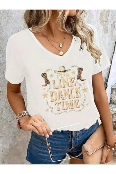 yombaa Printed T-Shirt. Short Sleeve V-Neck Summer & Spring Casual Top, Women...