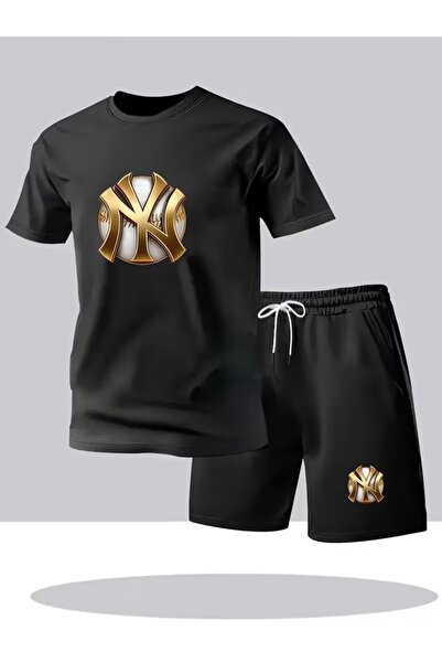 puolikuu Men's Oversized Tracksuit with Shorts - Large Ny Printed T-Shirt - S...