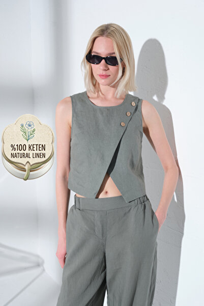 Maule 100% Lan Bez rukava sa bočnim zatvaračima Tkano Ženska Prsluk Bluza @Va...