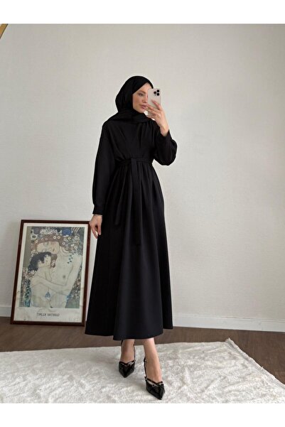 RFK Butik Women's Double Fabric Dress with Pockets - Black