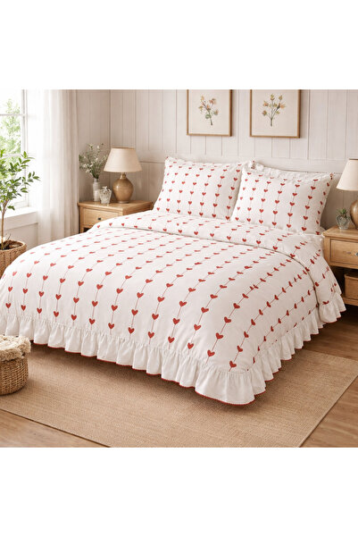 Turkotton قلب بـ منقوش حواف مكشكشة طقم غطاء لحاف