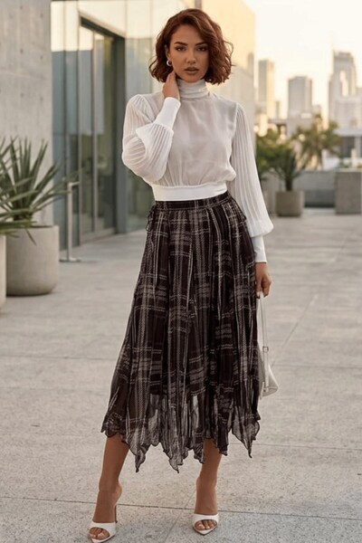 Lunarose Asymmetrical Cut Chiffon Skirt with Elastic Waist