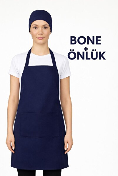 GTB BUTİK Lacivert Önlük + Lacivert Bone İKİLİ MUTFAK SETİ