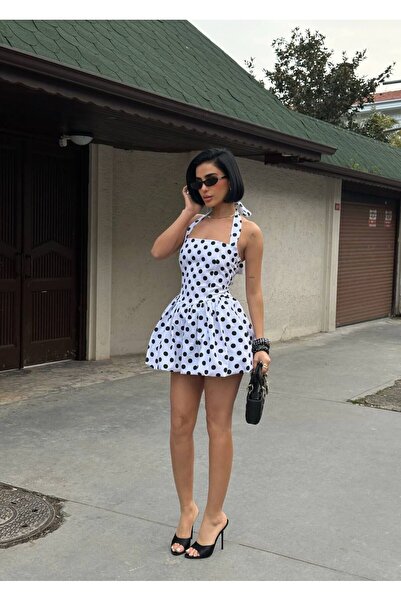 Estilo Fashion Γυναικείο Μίνι Φόρεμα με Τιράντες και Μπαλόνια Με σχέδιο