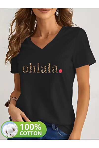 yombaa Printed T-Shirt. Short Sleeve V-Neck Summer & Spring Casual Top, Women...