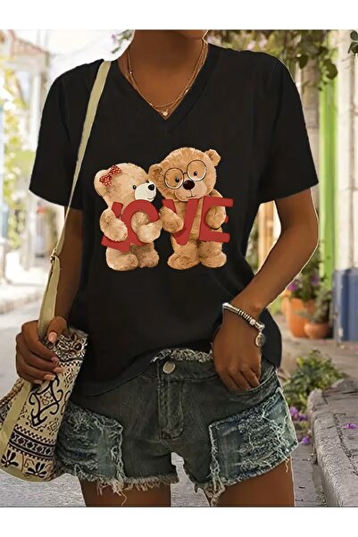 yombaa Štampano majica. Kratki rukav V v vrat letnje i proleće ležerna gornja...