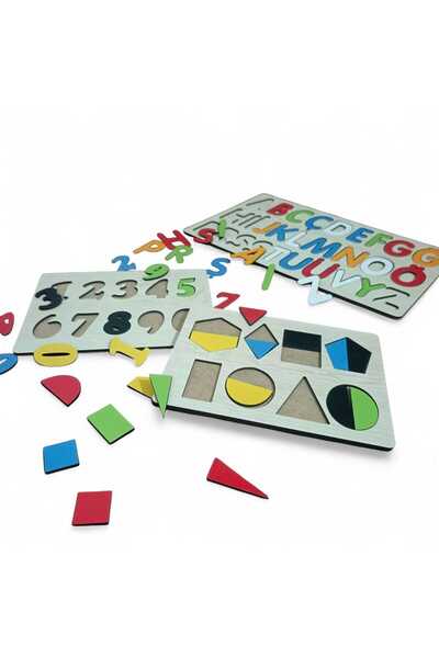 Bigibigi Ahşap Alfabe EĞİTİCİ SET Rakam ve Şekiller Eğitici Puzzle Seti – Montessori Zeka Geliştirici Oyuncak