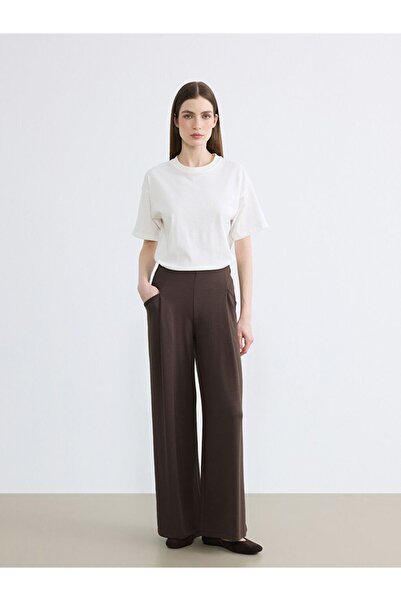 LC Waikiki Lcw Modest Brown Standard Fit Wide Leg Women's Pleated Pants