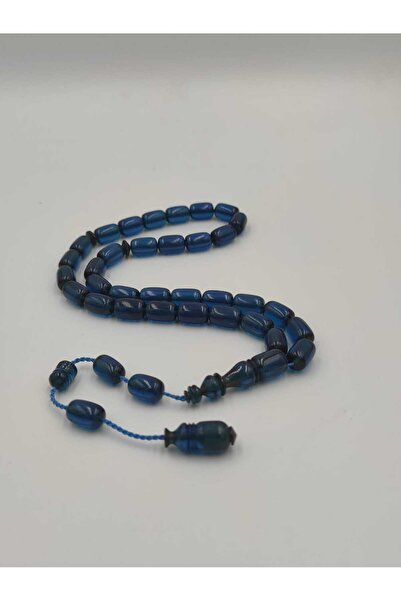 ALTUNTAŞ سبحة من العنبر الأزرق الناري مصنوعة يدويًا بحجم 8 * 12 مم مع نظام تج...