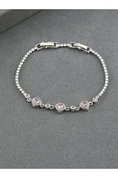naaksesuar Silver-tone heart bracelet with pink stone accents