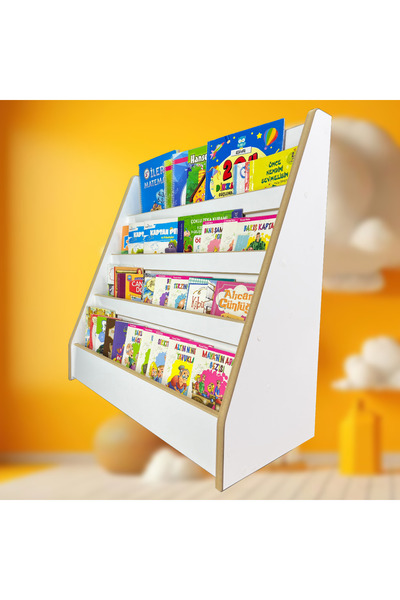 özgürce Çocuk Odası Renkli 4 Raflı Montessori Kitaplık, Yerden Kolay Erişim