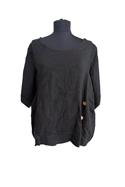 PHUTİ COLLECTION 100% Linen Button Detail Bluz