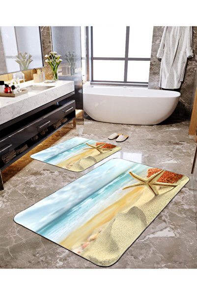 Homiko Sea Star Sand Patterned 2-Piece Large Size Bath Mat Set Tlhmb-277