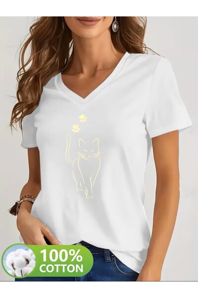 oneagılyazı Štampano majica. Kratki rukav V v vrat letnje i proleće ležerna g...