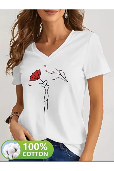 yombaa Štampano majica. Kratki rukav V v vrat letnje i proleće ležerna gornja...