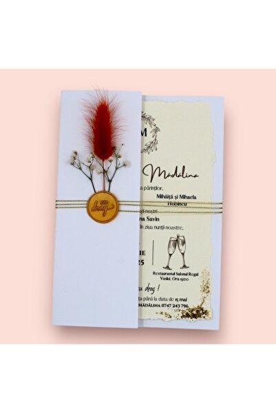 Fabricacucadouri.ro Pachet 50 Invitație nuntă cu flori portocalii și sigiliu ...