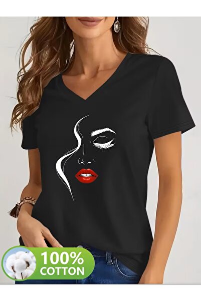 yombaa Štampano majica. Kratki rukav V v vrat letnje i proleće ležerna gornja...