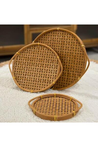 SPR Round Rattan Wood Serving Tray