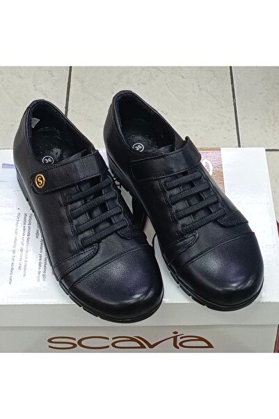 uğurtek Genuine Leather Flat Sole Women's Shoes with Velcro Elastic Orthopedic