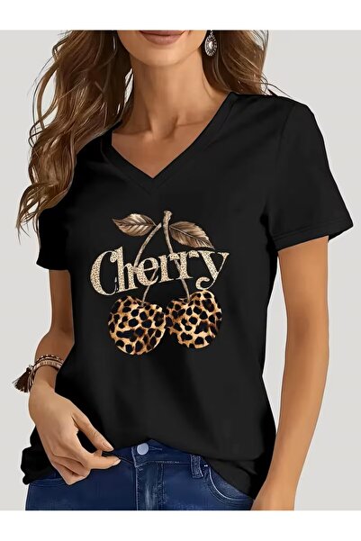 yombaa Štampano majica. Kratki rukav V v vrat letnje i proleće ležerna gornja...