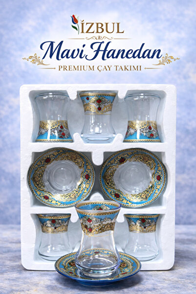 izbul Mavi Hanedan Premium Çay Takımı 6’lı İnce Belli Tabaklı Çay Takımı