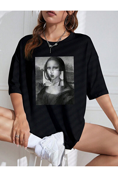 Marco Fresco تيشيرت مونا ليزا مطبوع للشباب بأكمام قصيرة للاستخدام اليومي للجنسين