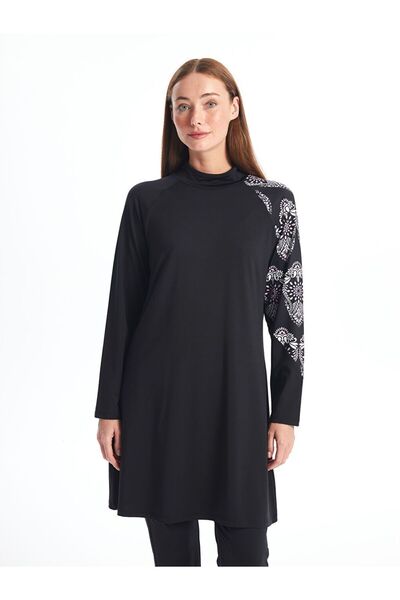 LC Waikiki High Collar Patterned Long Sleeve Women's Hijab Swimsuit