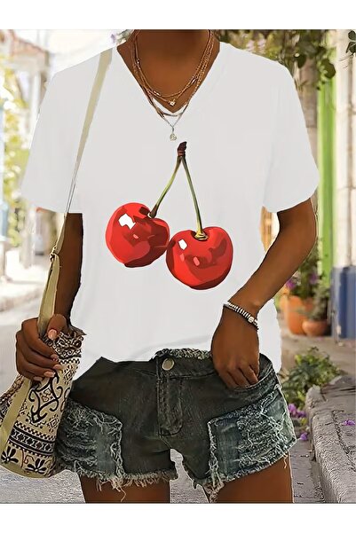 yombaa Štampano majica. Kratki rukav V v vrat letnje i proleće ležerna gornja...