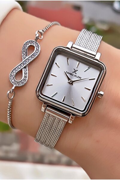 Daniel Klein Silver Color Thin Straw Cord Square Case Original Women's Wristw...
