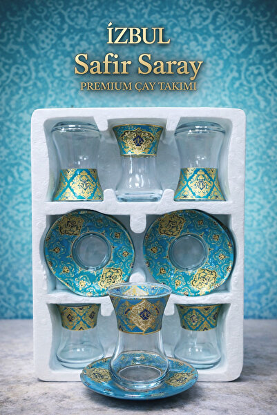 izbul Safir Saray Premium 6’lı İnce Belli Tabaklı Çay Takımı
