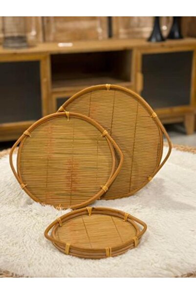 SPR Round Rattan Wood Serving Tray