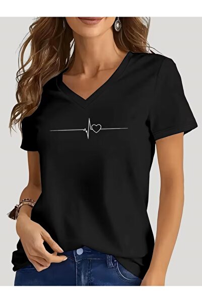 yombaa Printed T-Shirt. Short Sleeve V-Neck Summer & Spring Casual Top, Women...