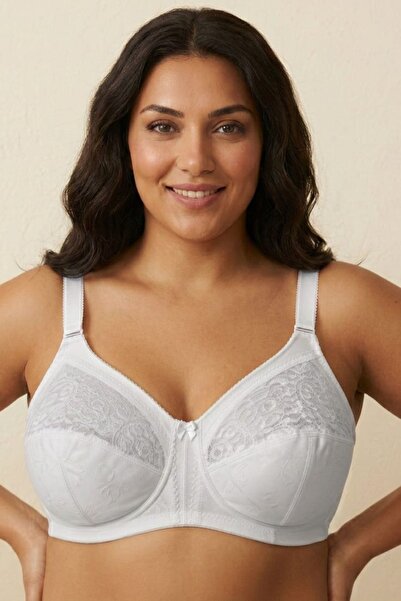 Brashop Λευκό Σουτιέν Μεγάλου Μεγέθους με Δαντέλα, Χωρίς Μπανέλες, Χωρίς Σφου...