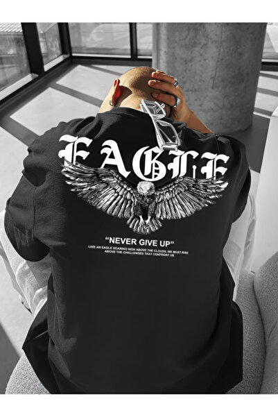 gencerco Tricou supradimensionat premium cu imprimeu și detaliu vultur, cu me...