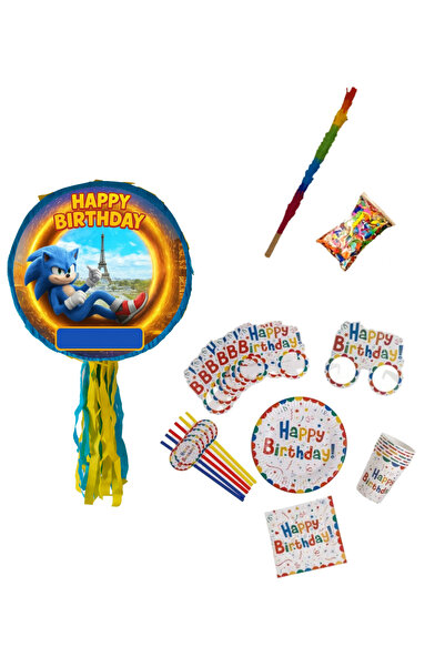 PinaStar Pinata Sonic cu accesorii pentru petrecere,6 farfurii, 6 pahare, 6 s...