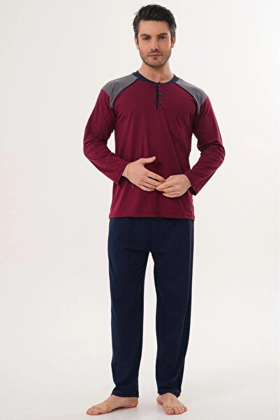 markalinda 100% Cotton Piece Long Sleeve Button Collar Men's Pajama Set